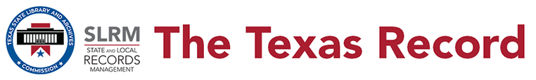 Blog header, TSLAC an division logos with text reading 'The Texas Record'