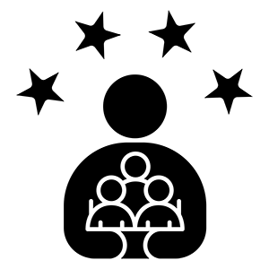 Icon for Library Management Services - An Image with Four Stars Above an icon of a Person Hugging Other