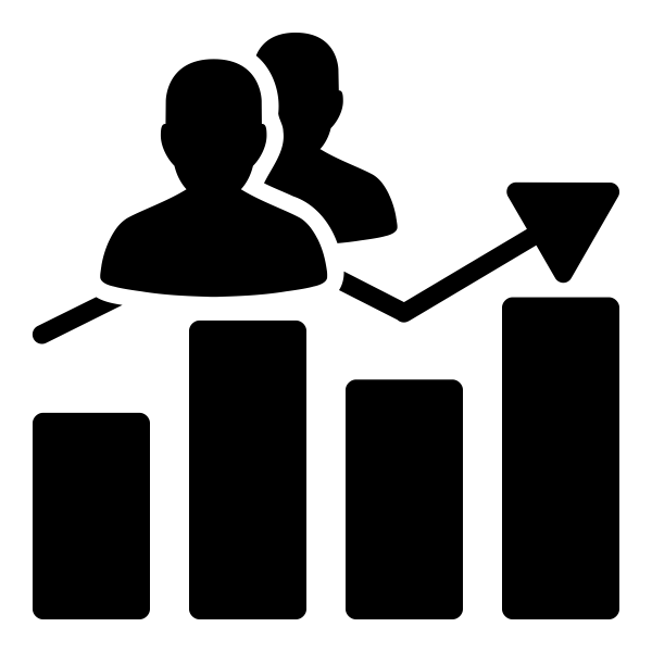 Icon for Accreditation, Directory, and Statistics - Two Figures and a Bar Graph
